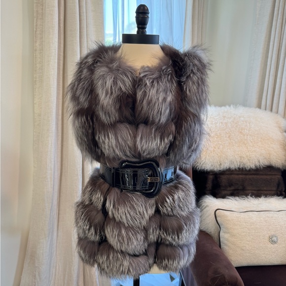 Carlisle Jackets & Blazers - Genuine Fox Fur Vest - Grey, Silver, Black